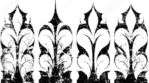 Grunge fleur de lis pattern in black and white, decorative vintage heraldic symbol art design