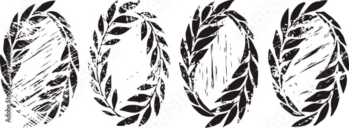 oval laurel wreath silhouettes set of four vintage frame decoration with leaves rustic botanical elements design