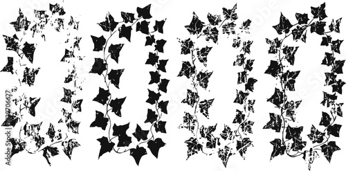 decorative ivy vines forming numbers zero to four with detailed leaves in black and white design