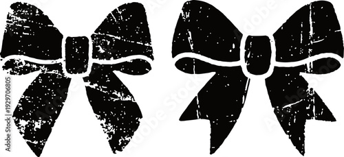 Two distressed black bows silhouette set decorative vintage ribbon clipart