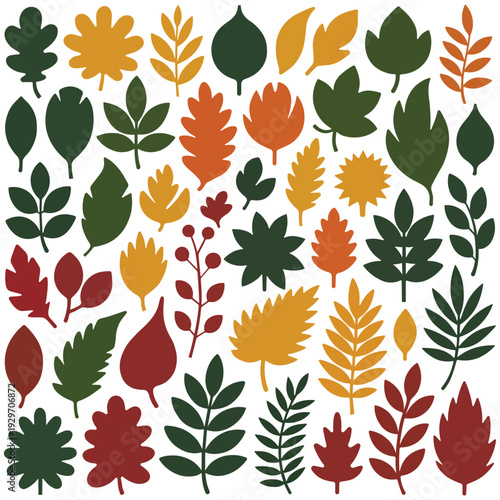 Autumn Leaves Vector Set – Flat Fall Foliage Collection in Warm Earth Tone Colors