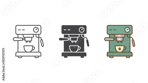 Coffee Machines in Different Colors and Styles Isolated on White Background