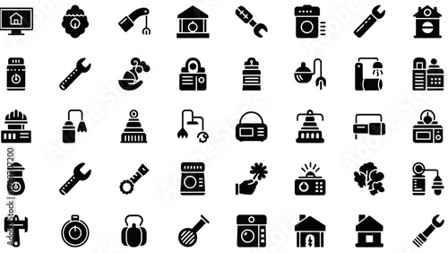 Collection of DIY, Home Repair, and Maintenance Icons - Vector Graphics