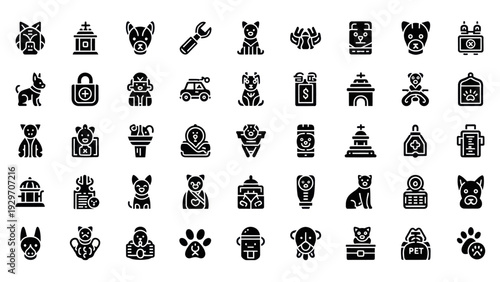 Collection of Dog and Pet Icons, Vector Graphics, Symbols and Emblems