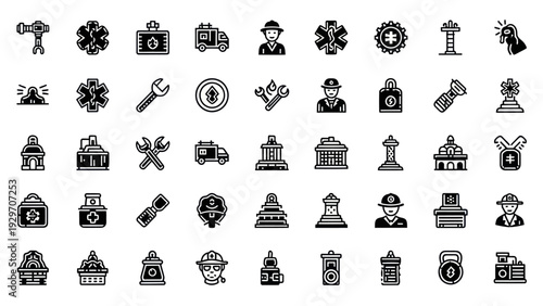 Collection of Emergency Services and Construction Icons
