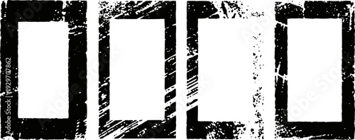 grunge black rectangular frames with textured distressed and scratched effects for design elements