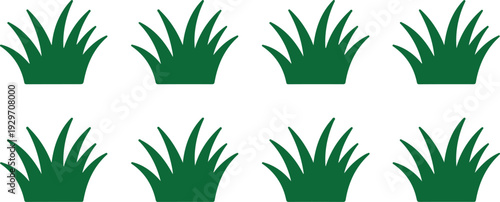 Cartoon Green Grass Tuft Collection Vector Illustration Set Featuring Decorative Nature Plant Elements for Kids’ Projects, Games, and Landscape Design