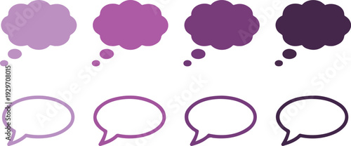 Thought and Speech Bubble Vector Set Featuring Empty Chat Balloons for Communication, Comics, Messaging Apps, and User Interface Design Illustration Projects