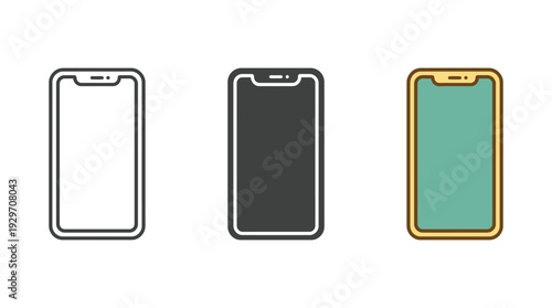 Smartphone Vector Illustrations in Various Colors and Styles Isolated on White Background