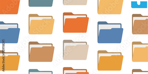 Office Folder and File Storage Illustration Set Featuring Binders, Document Organizers, and Archive Paperwork Icons for Business, Corporate, and Office Design Projects