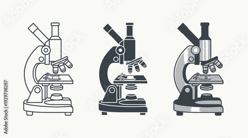 Microscope Laboratory Equipment Vector Illustration Set