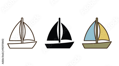 Sailboats Set Vector Illustration Isolated on White Background