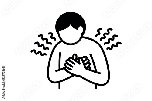Person experiencing chest pain or heart attack symptoms in a simple line drawing style
