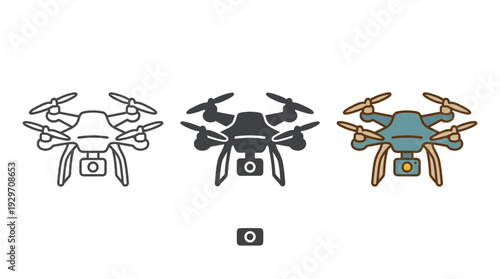 Drone Icons Set with Camera in Different Styles Isolated on White Background