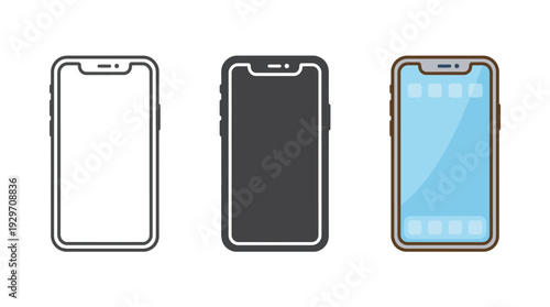 Smartphone Mockup Set with Various Designs Isolated on White Background