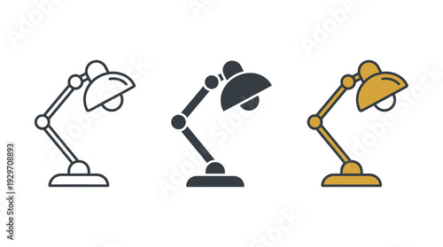Desk Lamp Icons in Various Styles and Colors Isolated on White Background