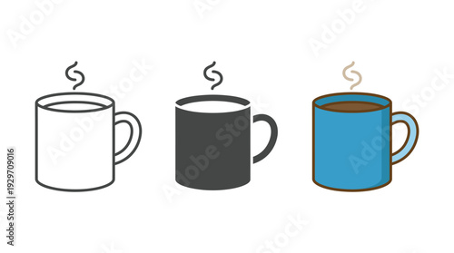 Coffee Cups with Steam Rising Isolated on White Background