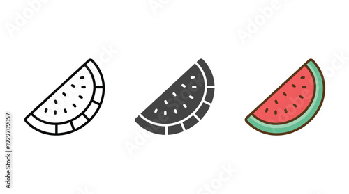 Watermelon Slice Icon Set in Various Styles Isolated on White