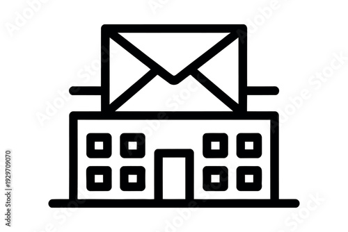 Simple Icon of Building with Envelope on Top for Communication and Mailing Services