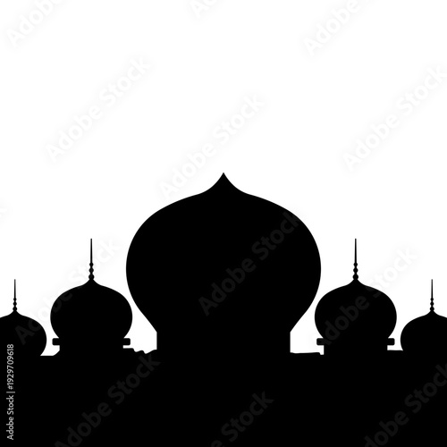 Silhouette of Traditional Mosque with Multiple Domes at Sunset ramadan