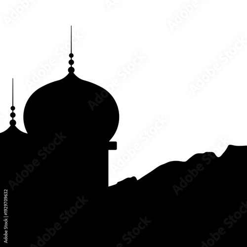 Majestic Mosque Silhouette Against Mountain Landscape at Sunset ramadan