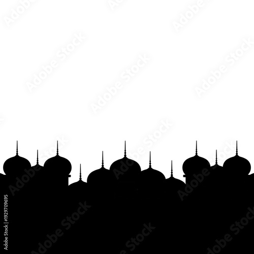 Silhouette of City Skyline at Sunset with Bright Sky and Cloudscape ramadan