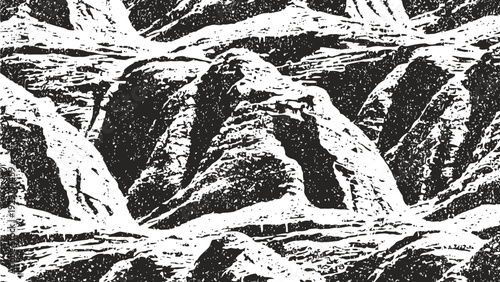 Rugged mountain landscape with prominent rocky peaks and natural formations