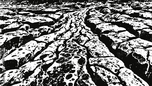 Cracked dry earth with deep fissures in arid landscape, drought affected soil condition