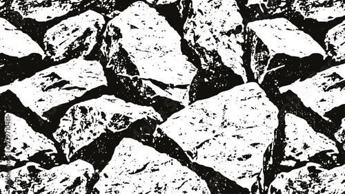 black and white rough rock texture background natural stone surface pattern with rugged uneven stones
