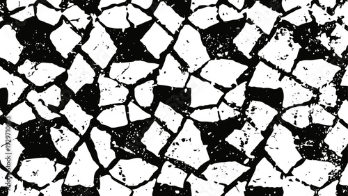 Black and white broken stone tile pattern abstract irregular mosaic texture background