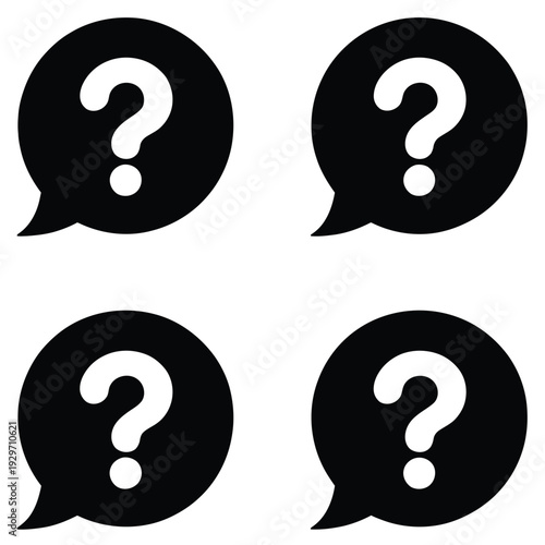Question mark in speech bubble icon with long shadow, vector