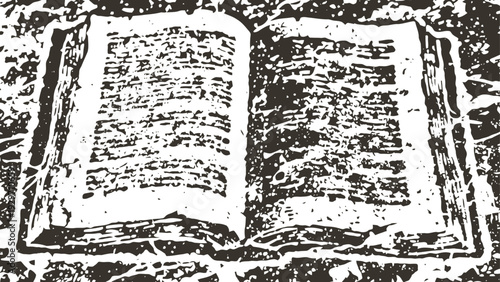 Open ancient book with visible text, vintage literature concept, old manuscript pages detailed texture