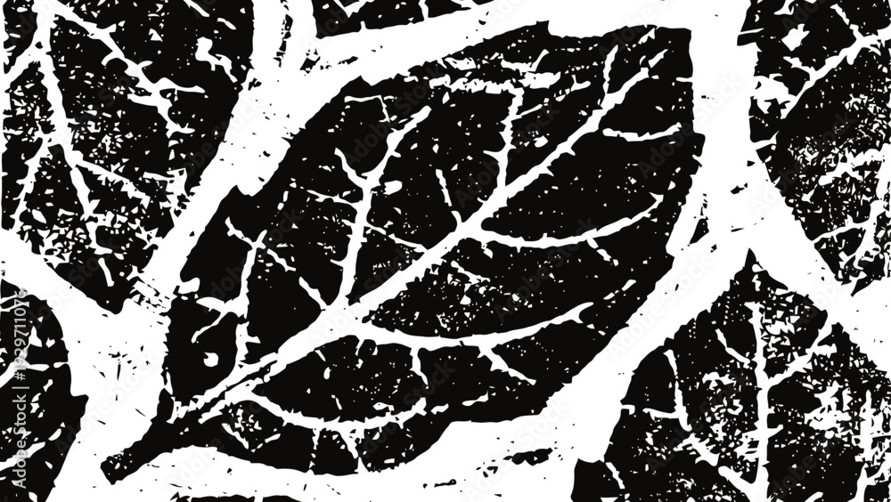 Naklejka premium Black and white leaf texture pattern grunge botanical sketch background with distressed design elements