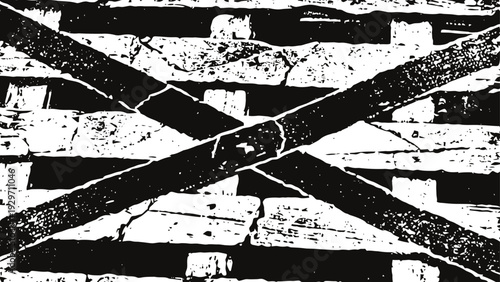 Abstract black and white geometric pattern with overlapping textured rectangles and diagonal lines