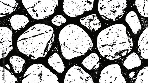 Black and white stone texture pattern rough uneven rock surface background with scattered irregular shapes grunge rock wall abstract design