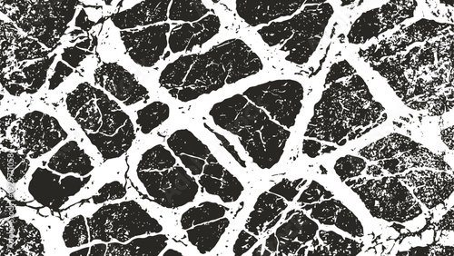 Abstract black and white cracked texture grunge distressed surface with irregular fragmented pattern worn rough background for design