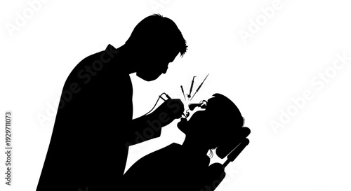 Dental Silhouette: A dental professional in silhouette attending to a patient, symbolizing oral healthcare and expertise in a professional setting.