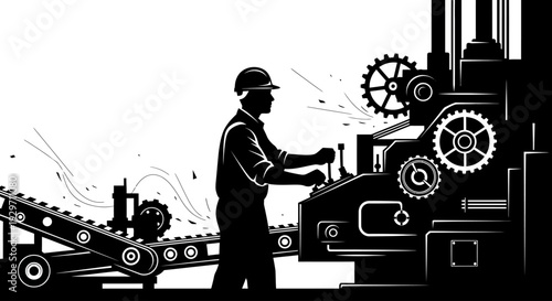 Industry Precision: A worker navigates the control panel of complex machinery, operating within a modern industrial setting with unwavering focus.