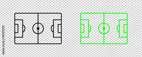 Outline Soccer Football Field Vector Icon Set - Black and Green Minimalist Sports Graphic