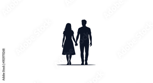 Love's Gentle Embrace: Silhouette of a couple holding hands, a symbol of togetherness, walking forward, signifying unity and connection.