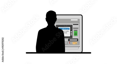 Automated Cash Withdrawal Silhouette: A solitary figure, silhouetted against an automated teller machine (ATM), engaging in a transaction, highlighting financial independence and accessibility.
