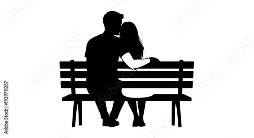 Intimate Silhouette: A tender moment captured in a silhouette, a couple shares an embrace while seated together on a park bench, the essence of their bond palpable in the quiet scene.