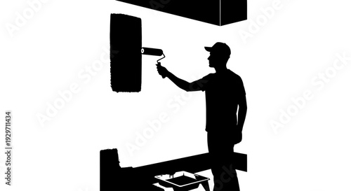 Home Improvement Silhouette: A silhouette of a painter hard at work, applying a fresh coat of paint to a wall, highlighting the essence of home improvement and DIY projects.