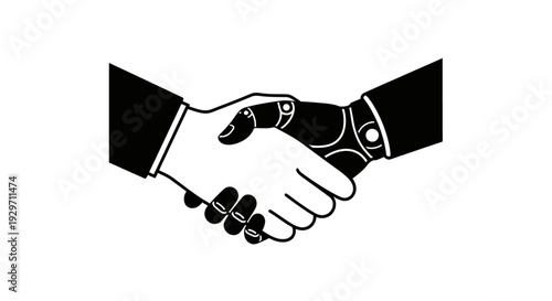 Human and Robot Partnership: A striking illustration depicts a handshake between a human and a robot, symbolizing collaboration, innovation, and technological advancement.
