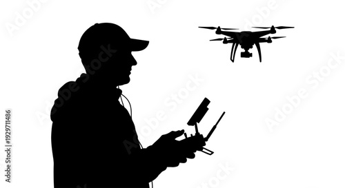 Drone Operator's Silhouette: A silhouette showcases a focused individual piloting a drone, capturing the essence of technology and control.