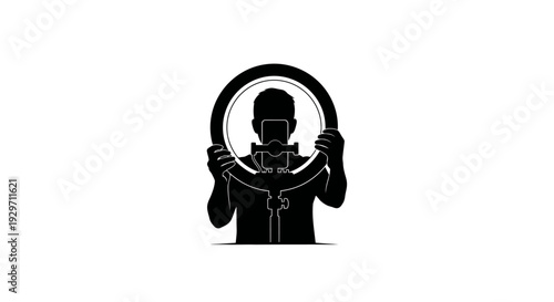 Steering Wheel Silhouette: A bold black silhouette depicts a person holding a steering wheel, symbolizing control, driving, and automotive.