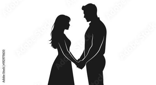 Silhouette of Love: Two figures, hand in hand, create a poignant silhouette against the neutral background, symbolizing love and companionship.