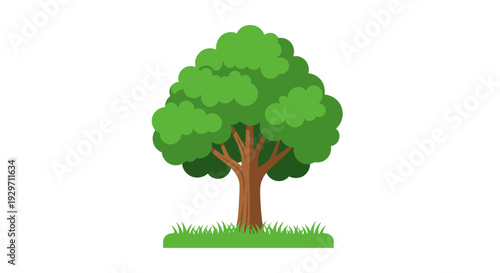 Vibrant Tree Silhouette: A simple, yet vivid illustration of a healthy tree with lush green foliage, sturdy brown trunk, and a patch of grass at its base. A symbol of life and the environment.