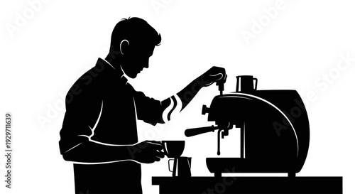 Barista's Art: A silhouette captures a barista's skilled hands precisely crafting the perfect espresso, with a symphony of coffee aroma in air.