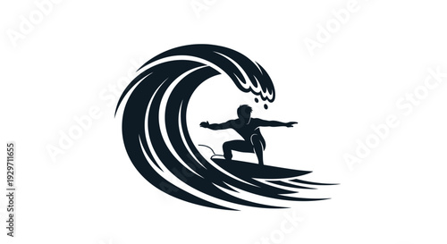 Surf Silhouette: A dynamic silhouette of a surfer gracefully riding a powerful wave, embodying the spirit of adventure and the thrill of the ocean.
